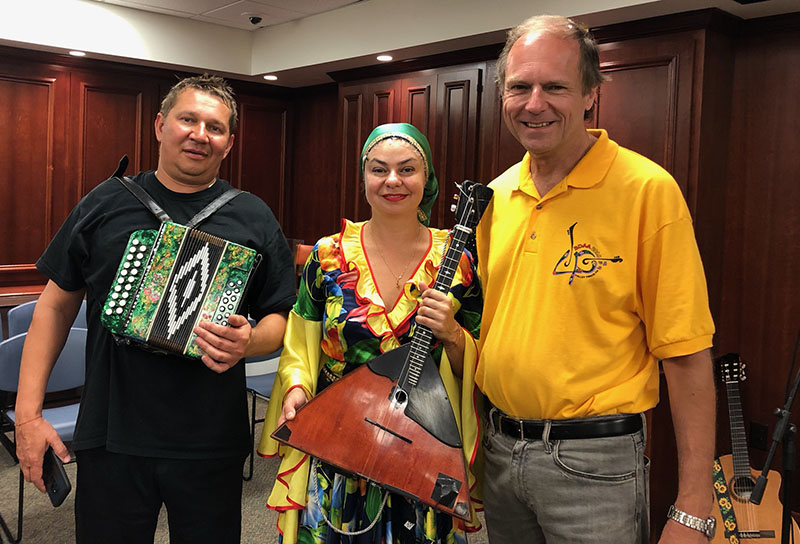 Ligonier Valley Library,  120 W. Main Street, Ligonier, PA 15658, Russian Balalaika Duo, Elina Karokhina, Mikhail Smirnov, Russian, Ukrainian, Jewish, Gypsy, Siberian Nanai dances, music, songs, balalaika, garmoshka, Tuesday, July 30th, 2019, 10am