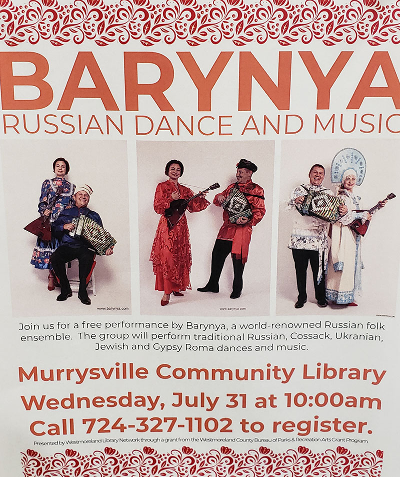 Mikhail Smirnov, Elina Karokhina, public performance at the Murrysville Community Library, 4130 Sardis Rd, Murrysville, PA 15668, Wednesday, July 31th, 2019, 10AM
